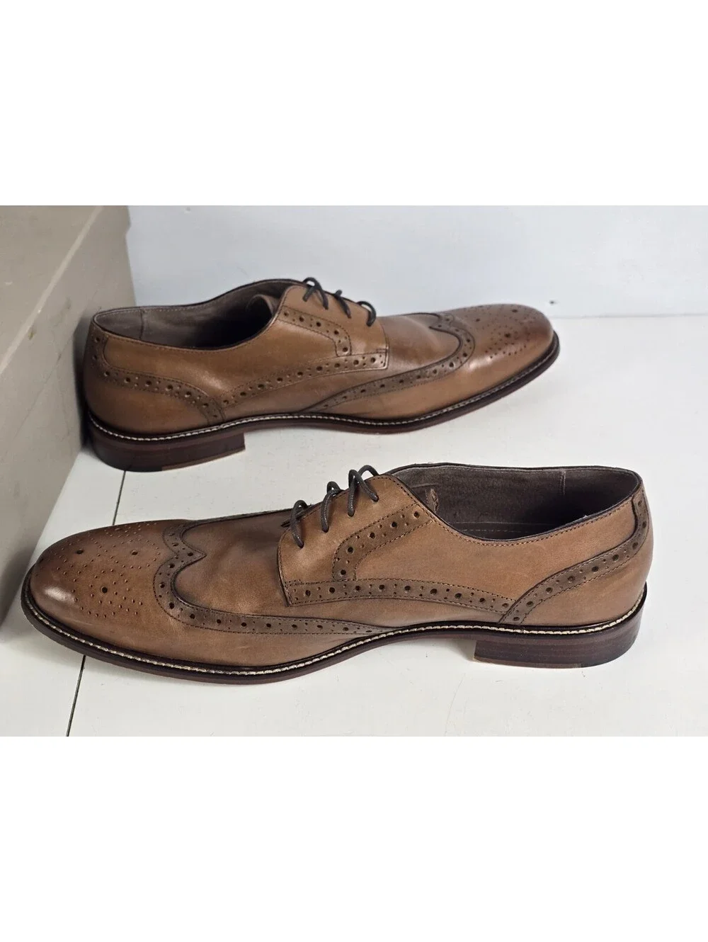 Joseph Abboud Mens Brown Leather Oxford Dress Wingtips Shoes Lace Up Size 13 D